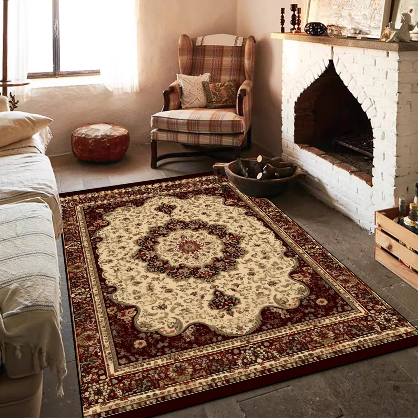 Navak Teppich, Bohemian Schlafzimmer Nachttisch Weicher Teppich Großflächiger Teppich für Wohnzimmer Zimmerdekor Rutschfeste Fußmatten Eingangstürmatte im persischen Stil