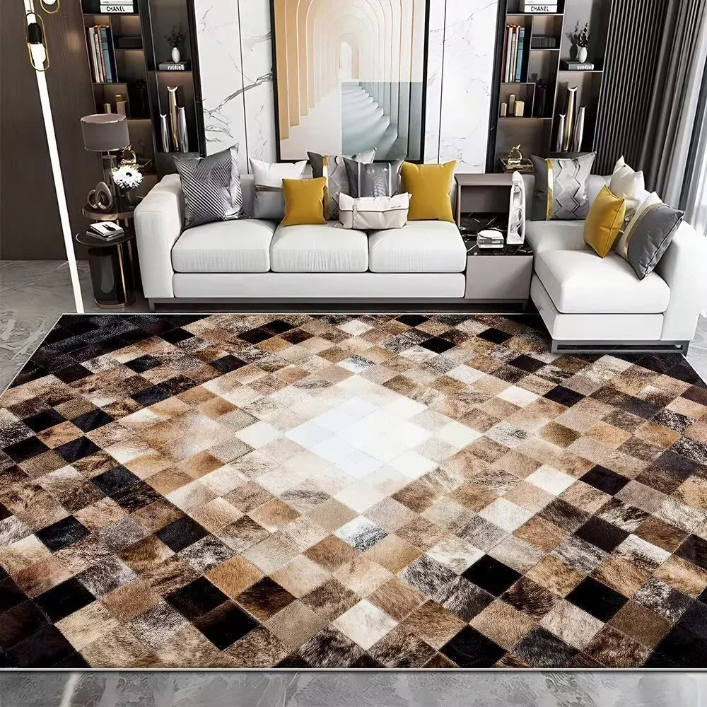 Navak Teppich, moderner Rindsleder-Imitat, luxuriöser Wohnzimmerteppich, Sofa-Teppich, Schlafzimmer, großer dekorativer Teppich, waschbar, Anti-Rutsch-Matte für die Veranda