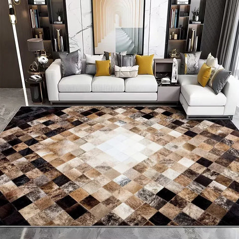 Navak Teppich, moderner Rindsleder-Imitat, luxuriöser Wohnzimmerteppich, Sofa-Teppich, Schlafzimmer, großer dekorativer Teppich, waschbar, Anti-Rutsch-Matte für die Veranda