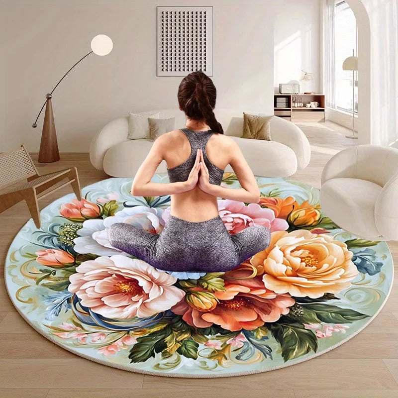 Navak Carpet 1pc Runde Bodenmatte mit Blumenmuster, Polyestergewebe, geeignet für Schlafzimmer- und Wohnzimmerdekoration
