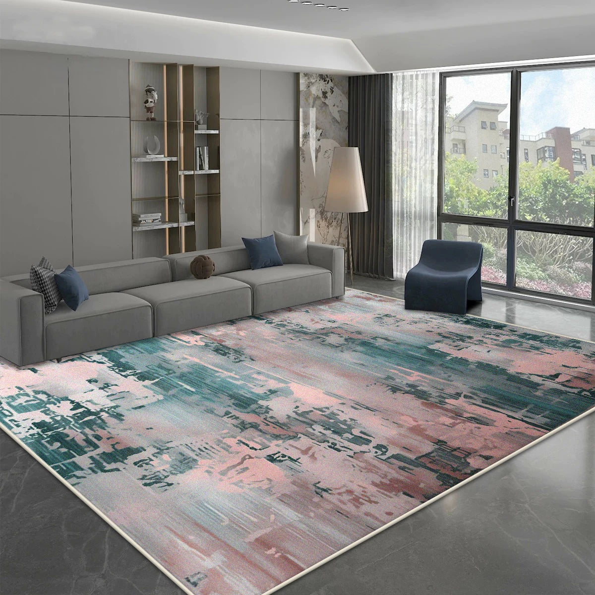 Navak Teppich, moderner, schlichter Stil, Teppich für Wohnzimmer, blau-grau, Dekoration, Heimsofa, flauschiger, weicher Teppich, Schlafzimmer, Nachttisch, waschbare, rutschfeste Matte