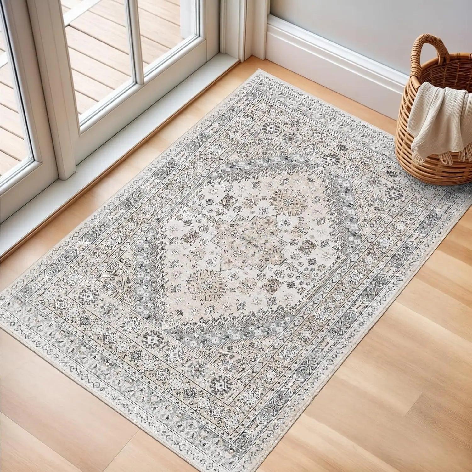 Navak Carpet zesthomeArea Rugs - Ultradünner, waschbarer Teppich, schmutzabweisender Teppich mit rutschfester Rückseite für Wohnzimmer, Schlafzimmer, Vintage Home De