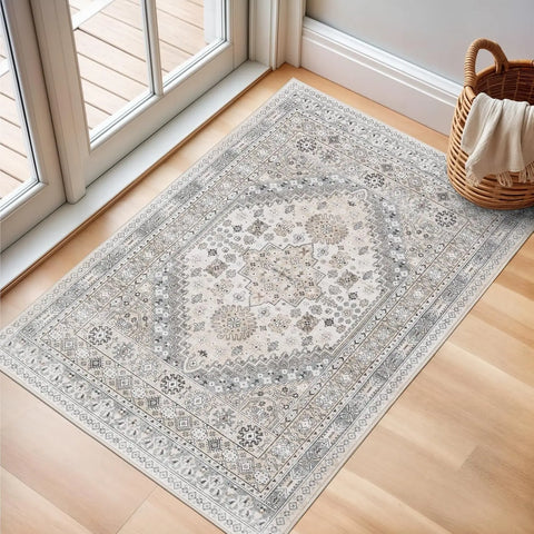 Navak Carpet zesthomeArea Rugs - Ultradünner, waschbarer Teppich, schmutzabweisender Teppich mit rutschfester Rückseite für Wohnzimmer, Schlafzimmer, Vintage Home De