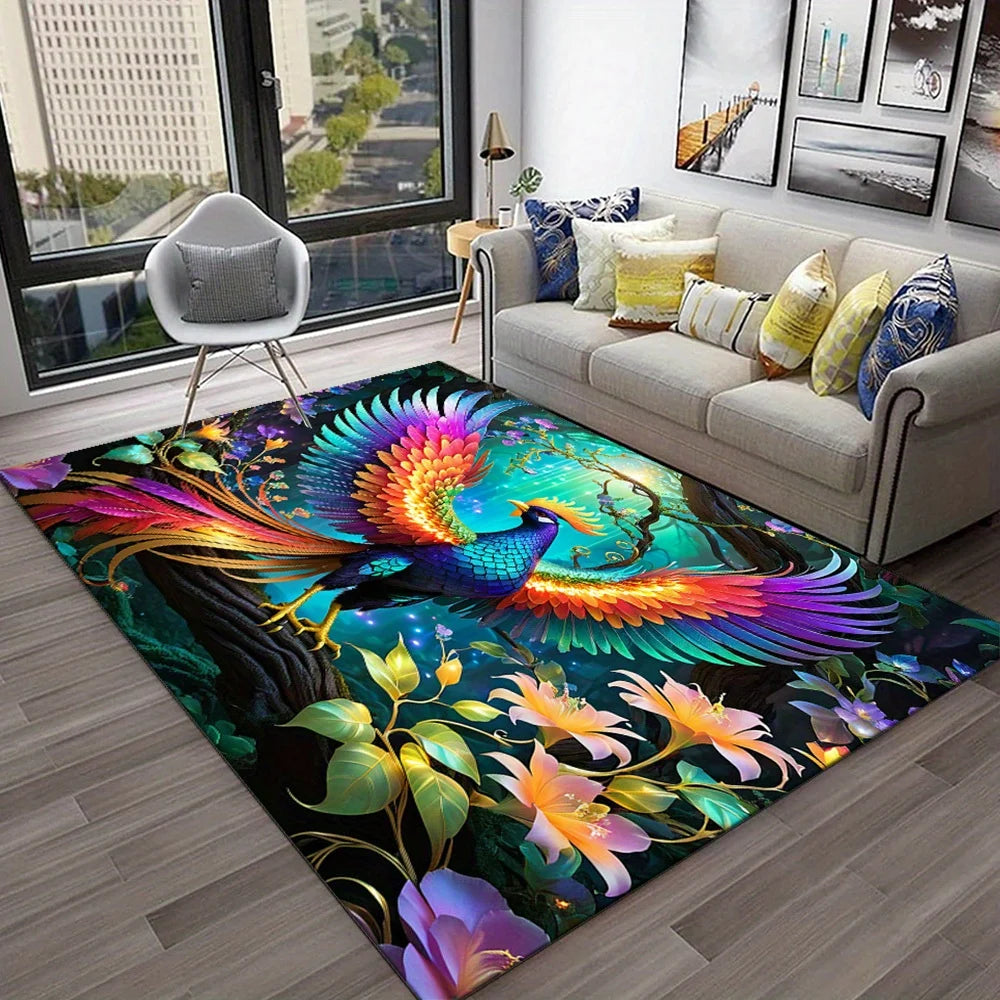 Navak Carpet Bunter Pfauen-Tierdruck-Teppich, Kristallsamt, fusselfreier Teppich, große Größe bis zu 2,16 m² für das Wohnzimmer,