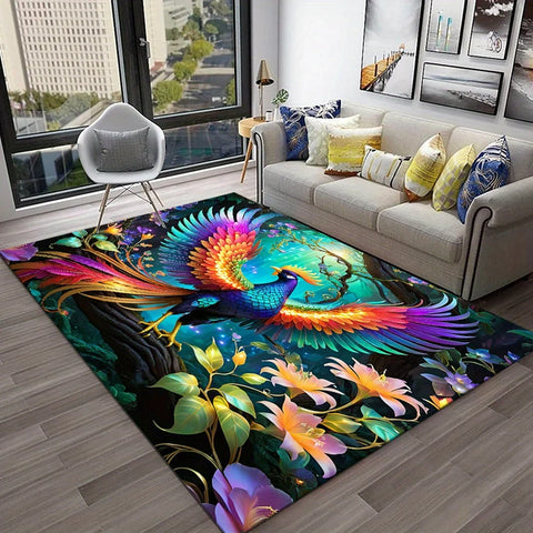 Navak Carpet Bunter Pfauen-Tierdruck-Teppich, Kristallsamt, fusselfreier Teppich, große Größe bis zu 2,16 m² für das Wohnzimmer,