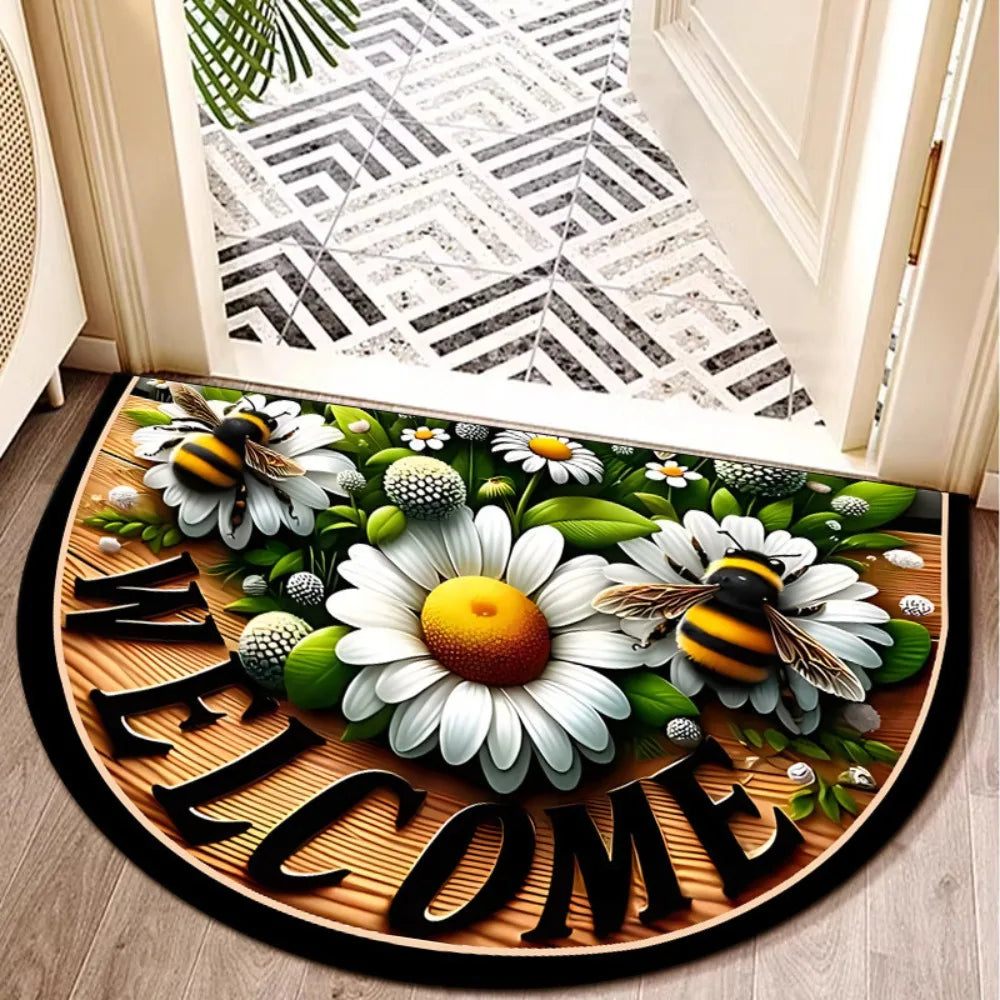 Navak Carpet Rutschfeste, halbrunde Fußmatte mit Blumenmuster, saugfähig, Willkommensteppich, waschbar, Fußmatte, Eingangsmatte für drinnen und draußen