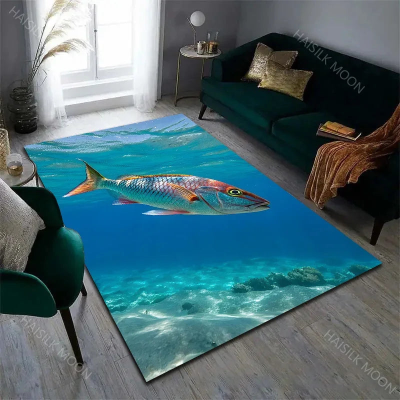 Navak Teppich, Fisch im Meer, Tiefseefisch-Muster, Teppich für Wohnzimmer, Schlafzimmer, Nachttisch, Bodenmatte, Garderobe, Spielmatte, Flächenteppich, große Größe