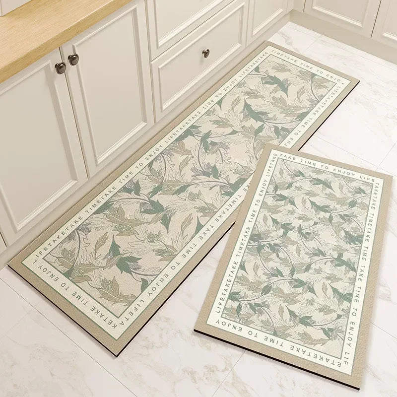 Navak Teppich Teppich für Küche Bodenmatte PVC Leder Wasserdicht Rutschfest Lang Teppich Ölbeständig Fußmatten Rosa Blume Home Dekoration Teppiche