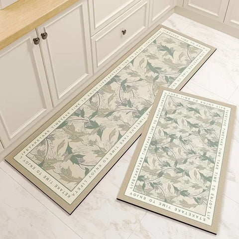 Navak Teppich Teppich für Küche Bodenmatte PVC Leder Wasserdicht Rutschfest Lang Teppich Ölbeständig Fußmatten Rosa Blume Home Dekoration Teppiche