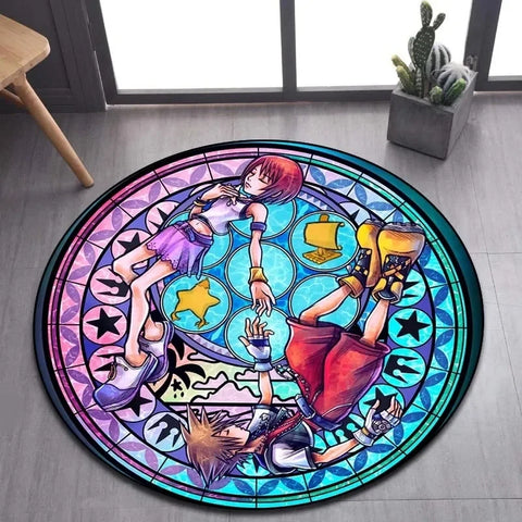 Navak Carpet Daily Picks DISNEY Kingdom Hearts Cartoon-Muster Bereich Teppich Runde Bodenmatte Kind Wohnzimmer Teppich Badezimmer Küche Fußmatte Dekorieren