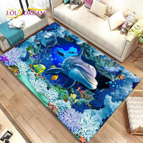 Navak Teppich, 3D-Illusion, Meeresboden, Unterwasserwelt, Delfin, Hai, Teppich für Wohnzimmer, Schlafzimmer, Sofa, Fußmatte, rutschfeste Bodenmatte