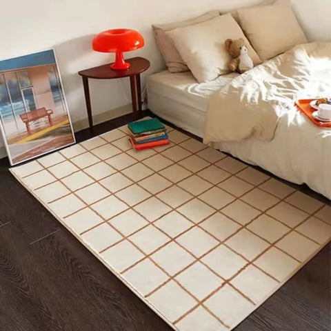 Navak Carpet Neuer großer karierter Teppich für Wohnzimmer, zottelig, weich, Balkon-Bodenmatte, moderne Kunst, minimalistischer Teppich, Schlafzimmerteppich 2024