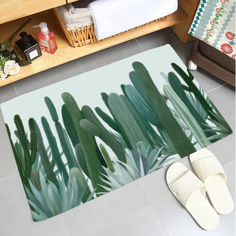 Navak Carpet Weiche, rutschfeste und saugfähige Flanell-Fußmatte mit grünem Pflanzendesign, waschbarer Badezimmer- und Küchenteppich, Heimdekorationsteppich