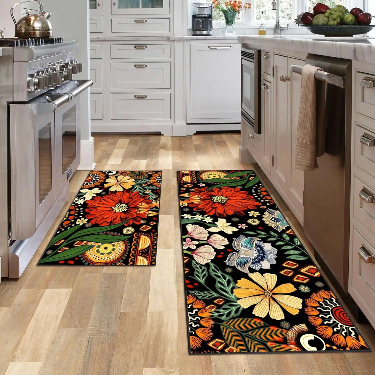 Navak Carpet Exclusive Picks 2-teiliges Sommerblumen-Teppichset, Heimdekoration, rutschfeste, schmutzabweisende und waschbare Bodenmatte, Badezimmerteppich für den Innenbereich