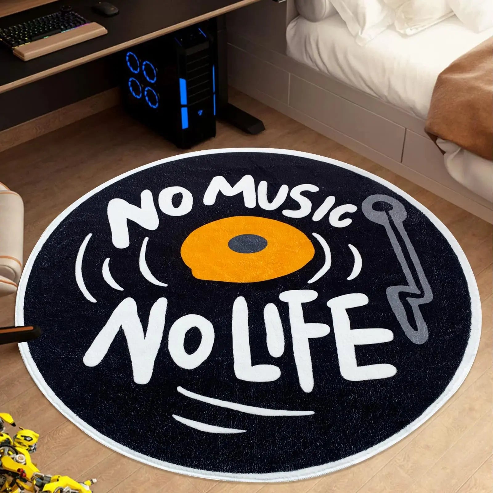 Navak Teppich, rund, CD-Teppich, Musikplatten, moderner Buchstaben-Bodenteppich, rutschfeste Teppiche