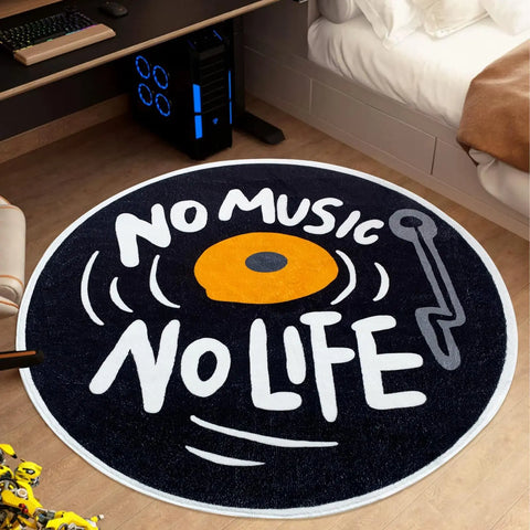 Navak Teppich, rund, CD-Teppich, Musikplatten, moderner Buchstaben-Bodenteppich, rutschfeste Teppiche
