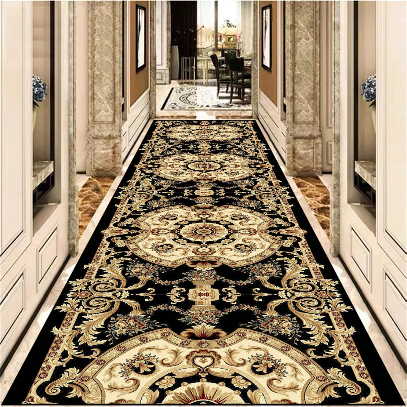 Navak Teppich Europäische Dekoration Langer Korridorteppich Wunderschöne Flurteppiche Rutschfester Treppenteppich Home Runner Gangbodenmatte Anpassbar