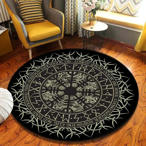 Navak Teppich Weltenbaum, rund, Wikinger-Druck, nordische Mythologie, rund, für Wohnzimmer, Schlafzimmer, Bodenmatte, Spielzimmer