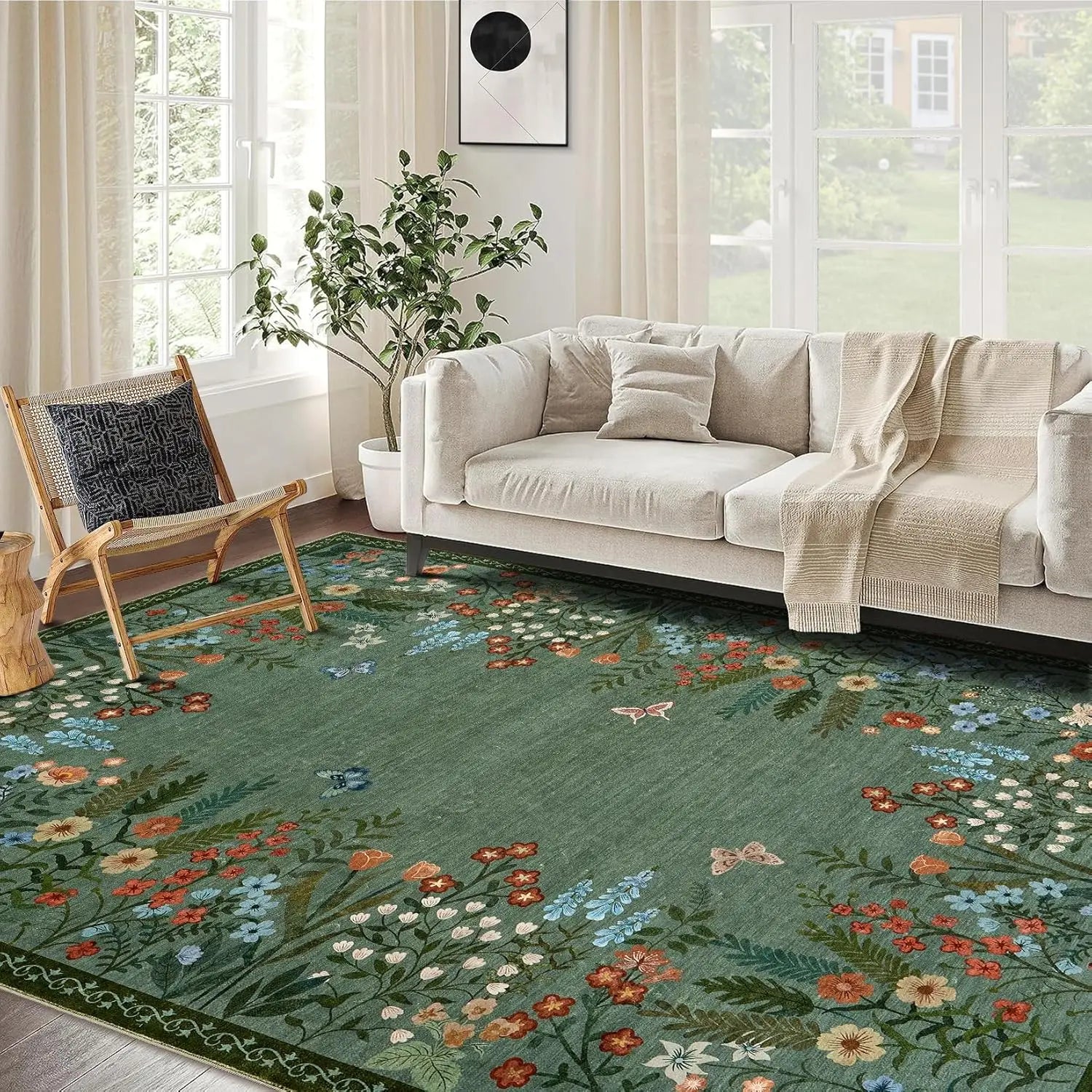 Navak Carpet Boho-Teppiche, waschbar, für den Eingangsbereich, floraler Teppich für das Schlafzimmer, rutschfest, weicher Innenteppich für Wohnzimmer, Küche, Waschküche, Foyer