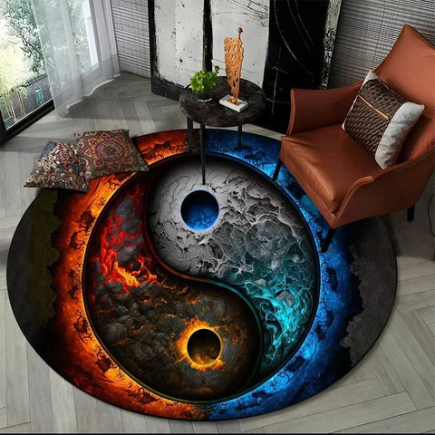 Navak Carpet Crystal Velvet Yin Yang Runder Teppich, 3D Tai Chi Druck, rutschfeste Bodenmatte für Wohnzimmer, Schlafzimmer, Heimdekor, Kreisbereichsteppich