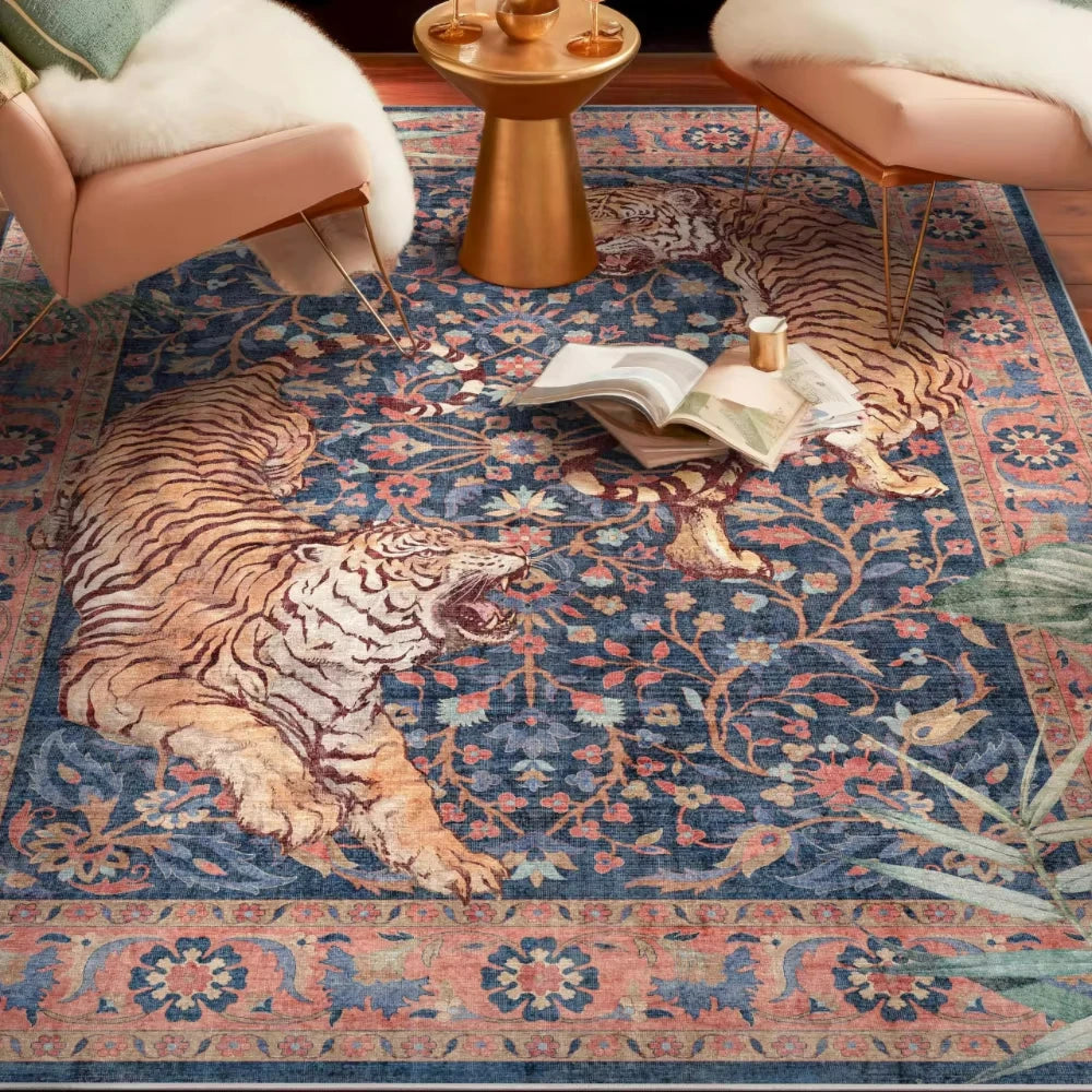 Navak Carpet Tiger Bohemian Rug for Living Room Retro Tiger Print Carpet Dining Room Indoor Doormat Kitchen Area Rug Coffee Table Floor Mat
