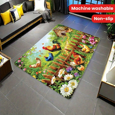 Navak Carpet 1 Stück Küchenteppich mit Hühnermuster, rutschfeste Fußmatten für Zuhause, Pop-Design, Badezimmerteppiche, Badematte, Teppich für Zuhause, Waschbecken, Wäschedekor