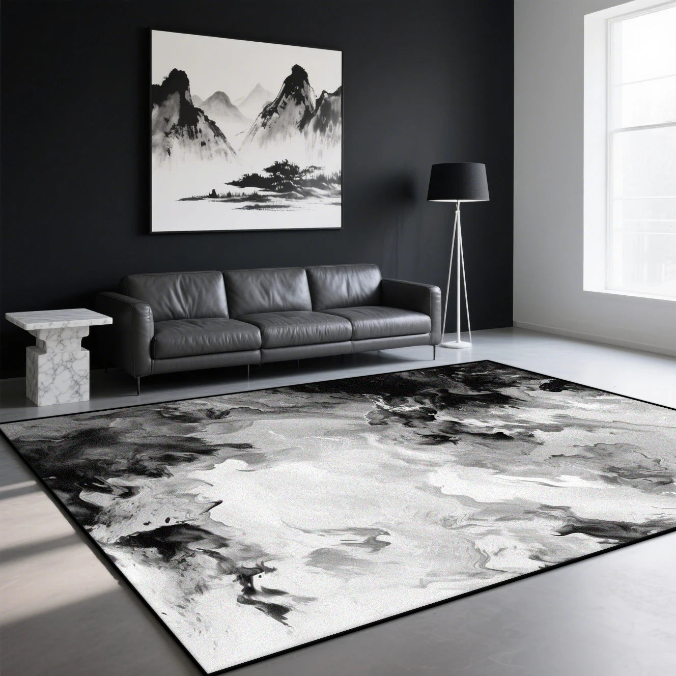Navak Carpet Modern Ink Wash Carpet for Living Room Black White Decoration Home Sofa Large Area Rugs Bedroom Study Washable Non-slip Foot Mat