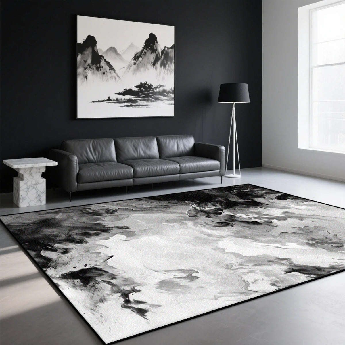 Navak Carpet Modern Ink Wash Carpet for Living Room Black White Decoration Home Sofa Large Area Rugs Bedroom Study Washable Non-slip Foot Mat