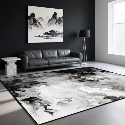 Navak Carpet Modern Ink Wash Carpet for Living Room Black White Decoration Home Sofa Large Area Rugs Bedroom Study Washable Non-slip Foot Mat