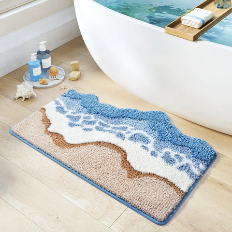 Navak Carpet 70 x 160 cm, handgetufteter Nachttischteppich mit Wellenmuster, Teppiche zur Dekoration des Schlafzimmers, beflockte Mikrofaser-Badezimmermatte, rutschfest, saugfähig