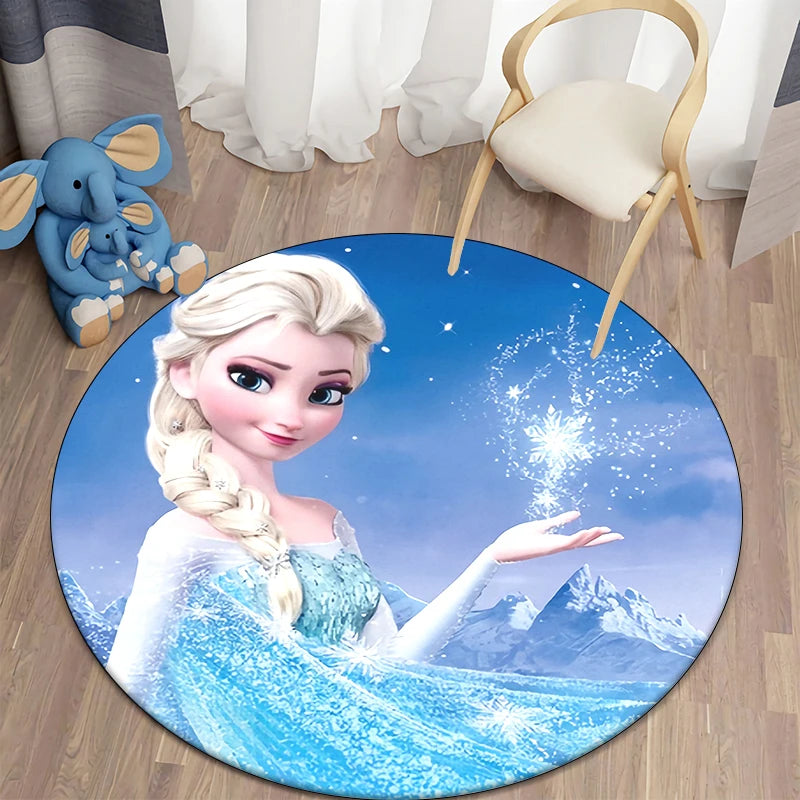 Navak Teppich Prinzessin Elsa Cartoon Print Runder Teppich, Schlafzimmer Dekorativer Teppich, Wohnzimmer Badezimmer Picknick Camping Eingang Rutschfeste Matte