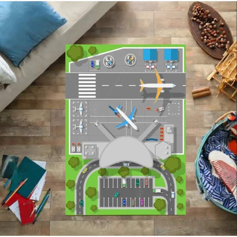 Navak Teppich, Kinderspielbereich, Teppiche, Flughafenlandebahnen, Draufsicht, Flugzeuge und Flugzeugankünfte, Teppich, Kinderzimmer, Spielzimmer, Kinderzimmer, 3D-Dekor