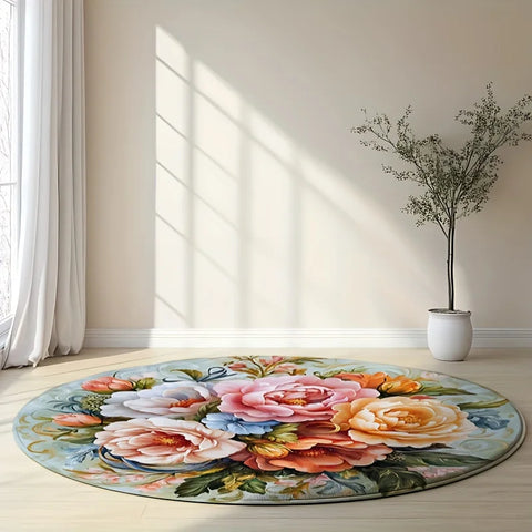 Navak Carpet 1pc Runde Bodenmatte mit Blumenmuster, Polyestergewebe, geeignet für Schlafzimmer- und Wohnzimmerdekoration