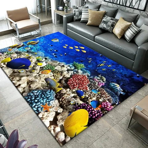 Navak Carpet3D Strand Meer Wellen Muster Teppich Tür Bodenmatte Fisch Fußmatte Rutschfeste Bodenmatte Wohnzimmer Teppich Home Zimmer Schlafzimmer Dekoration