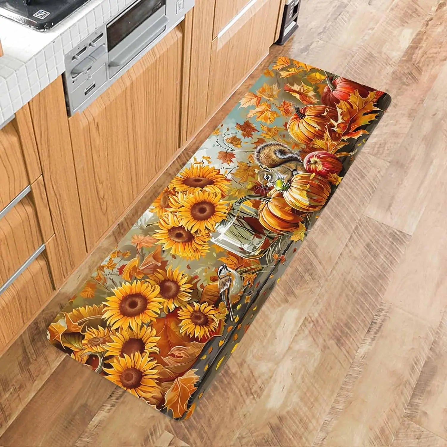 Navak Teppich, Herbst-Eichhörnchen, Sonnenblume, Kürbis, Küchen-Bodenmatte, Heimdekoration, rutschfest, für Flur, Balkon, Wäschevorleger, Schlafzimmer, neben Fußmatte, Dekoration