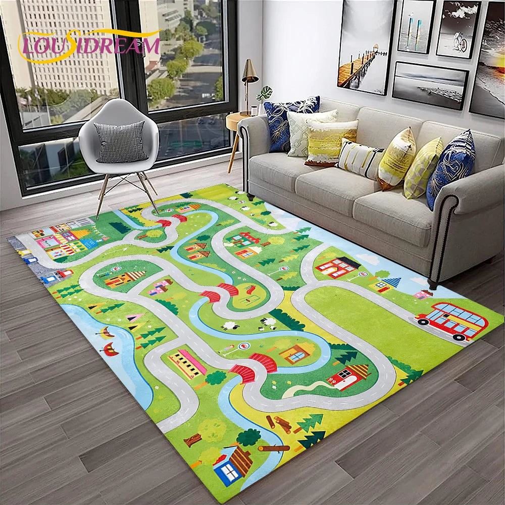 Navak Teppich Kinderspielmatte Verkehrsautobahn Stadt Spielzimmer Teppich Teppich für Zuhause Wohnzimmer Schlafzimmer Fußmatte Dekor, Bereich Teppich rutschfeste Bodenmatte