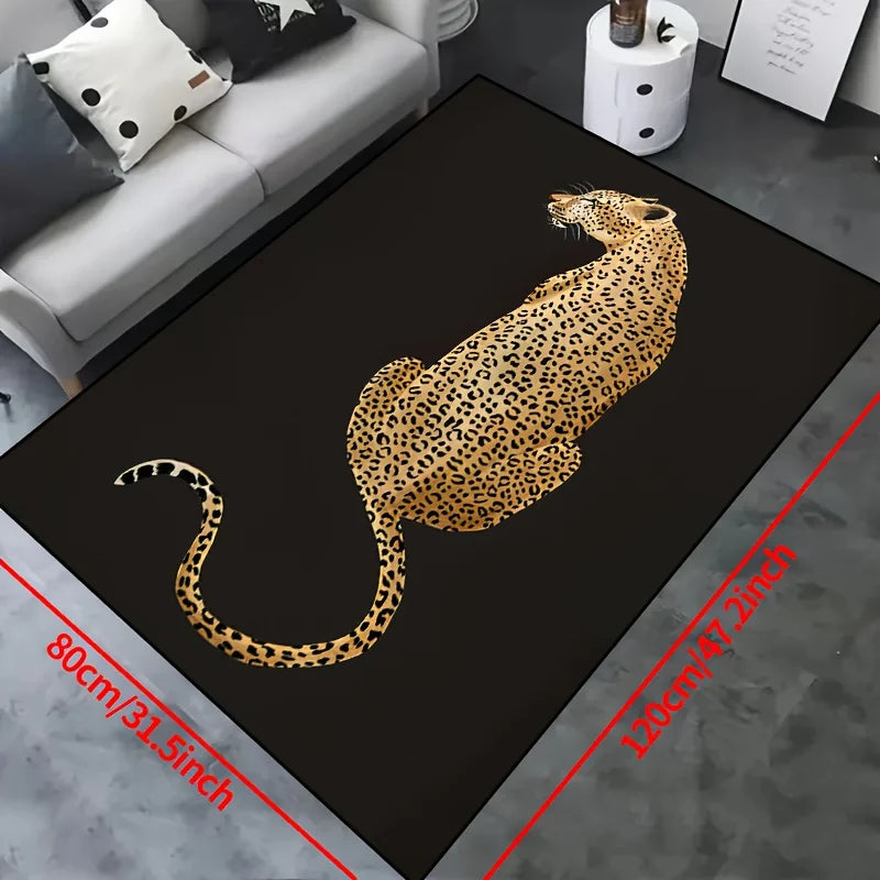 Navak Carpet 1-teilige Matte mit Leopardenmuster, maschinenwaschbar, dekorativer Teppich mit schwarzem Hintergrund und goldenem Leopardenmuster