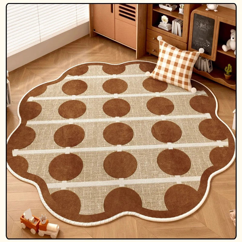 Navak Carpet Retro Brown Living Room Decoration Round Carpet Cartoon Style Rugs for Bedroom Anti-slip Lounge Floor Mat Washable Home Soft Rug