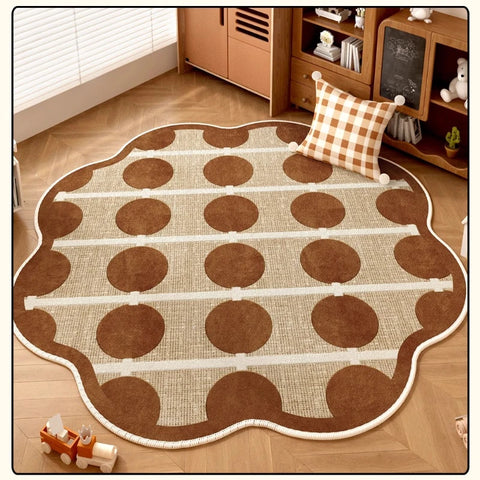 Navak Carpet Retro Brown Living Room Decoration Round Carpet Cartoon Style Rugs for Bedroom Anti-slip Lounge Floor Mat Washable Home Soft Rug