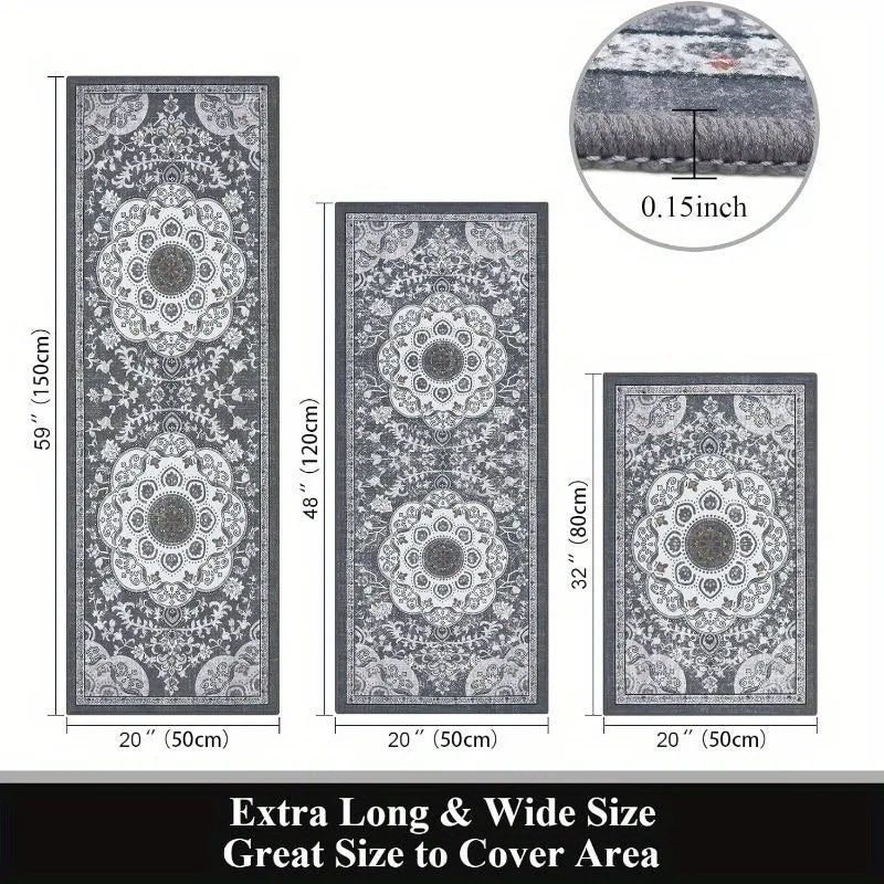 Navak Teppich 3-teiliges Set Bodenmatten Teppiche im Bohemian-Stil Küchenteppich Rutschfester, bequemer, waschbarer Küchendeko-Büro-Schlafzimmer-Flur