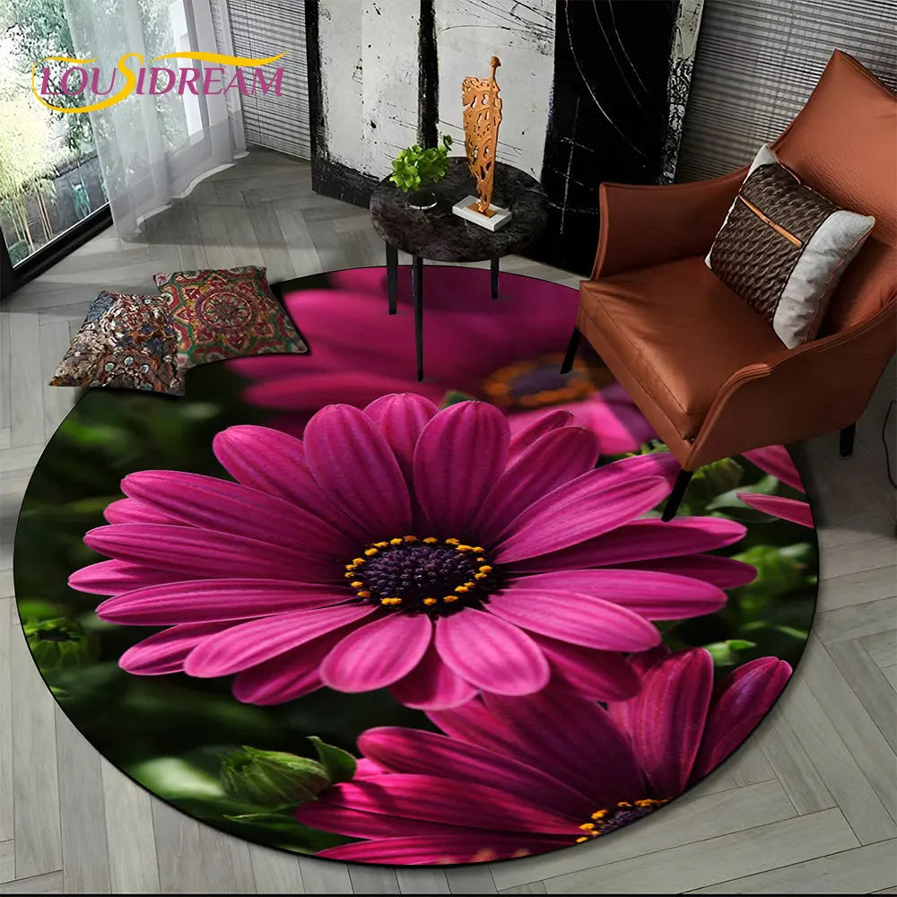 Navak Teppich, 3D-Gänseblümchen, nordische Blume, Sonnenblume, runder Teppich, Teppich für Wohnzimmer, Kinderzimmer, Sofa, Spielzimmer, Dekoration, rutschfeste Bodenmatte