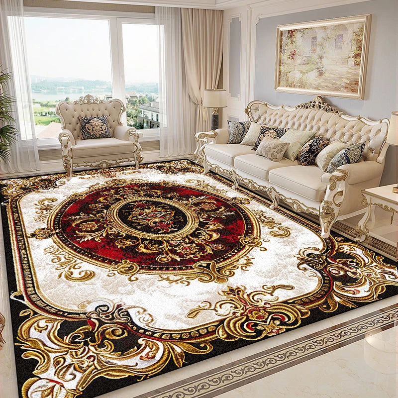 Navak Carpet Luxurious Retro Rugs for Living Room European Decoration Home Sofa Area Non-slip Floot Mat Bedroom Cloakroom Red Soft Carpet