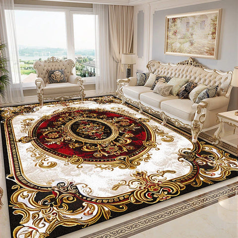 Navak Carpet Luxurious Retro Rugs for Living Room European Decoration Home Sofa Area Non-slip Floot Mat Bedroom Cloakroom Red Soft Carpet
