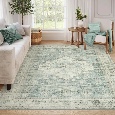Navak Carpet Waschbarer Teppich 8x10 Teppiche für Wohnzimmer Schlafzimmer, Rutschfester Boho-Innenteppich für Esszimmer Büro, Kurzflor-Farmho