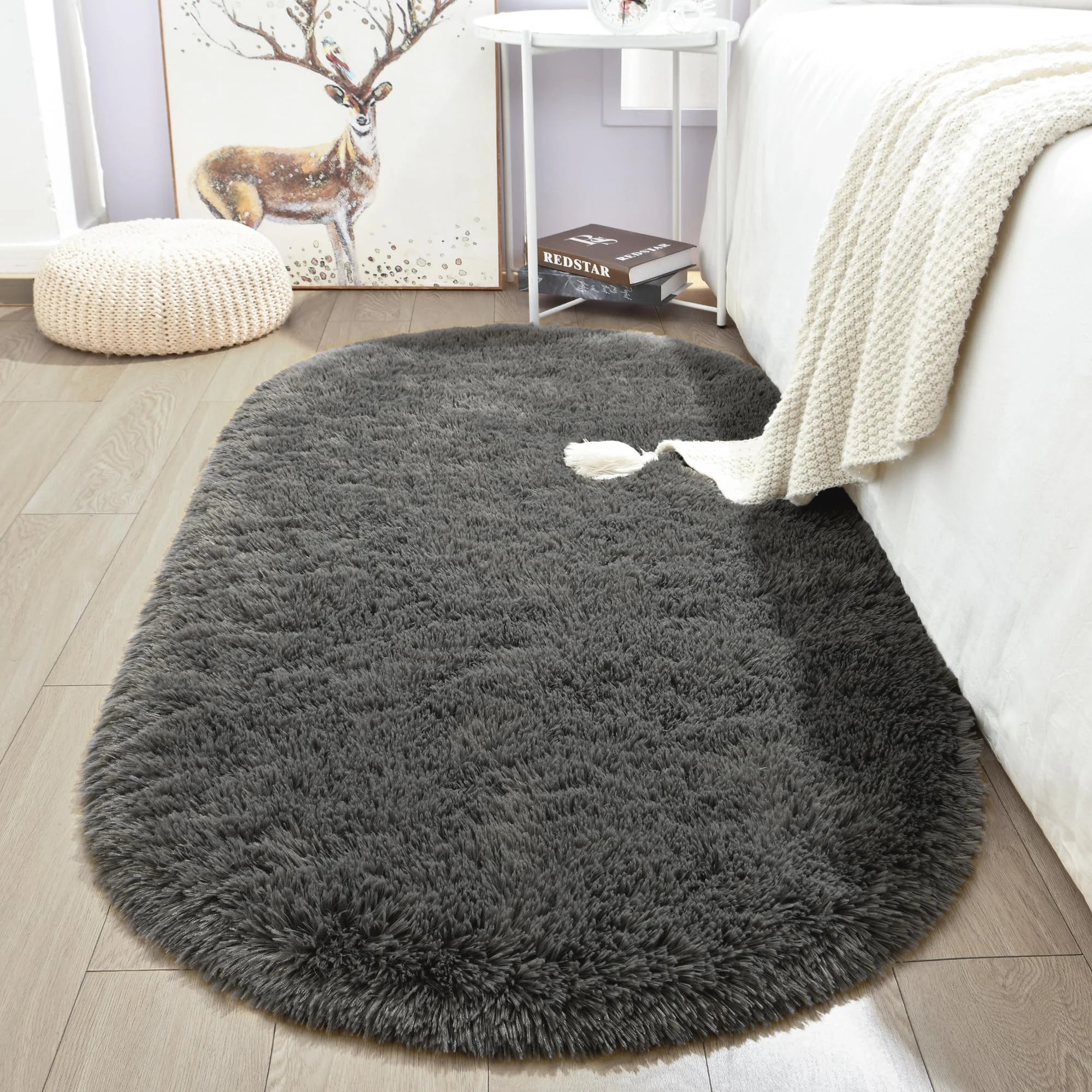 Navak Teppich, flauschiger Plüschteppich, Ellipse, für Kinderzimmer, Wohnzimmer, Sofa, Balkon, weicher, seidiger Teppich, Mädchenzimmer, Heimdekoration