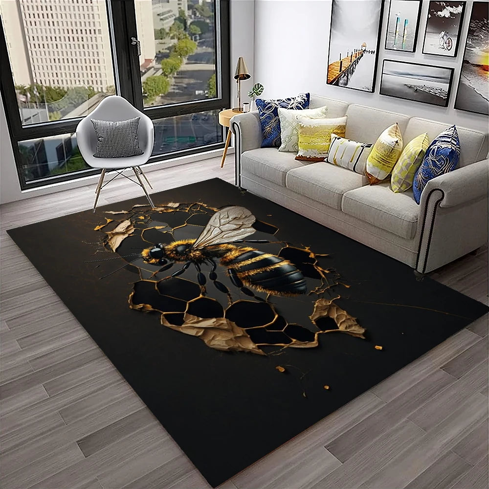 Navak Teppich, süße Biene, Honigbiene, Insekten-Cartoon, 3D-Teppich für Zuhause, Wohnzimmer, Schlafzimmer, Sofa, Fußmatte, Dekor, Kinderbereich, Teppich, rutschfeste Bodenmatte