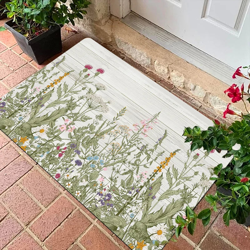 Navak Carpet 1 Pack Doormat, Grass Plant Floral Print Pattern Floor Mat, Polyester Non-slip Floor Mat for Living Room, Laundry Room, Bathroom