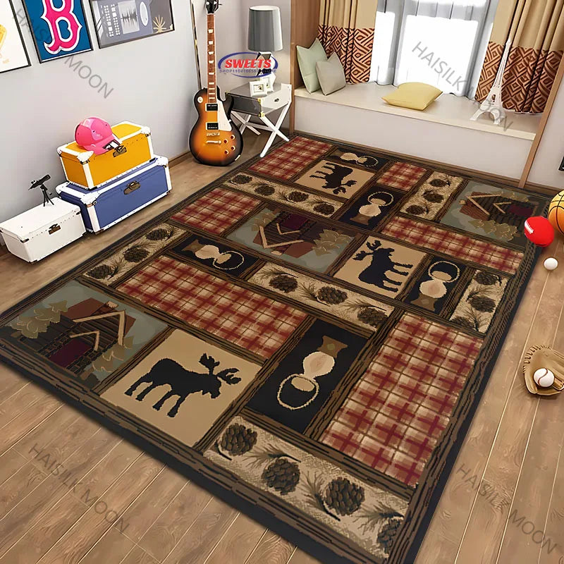 Navak Carpet Teppich im amerikanischen Landhausstil im Retro-Stil mit Tiermuster für moderne Heimdekoration, schmutzabweisend, rutschfeste Spielmatte für Kinder als Geschenk