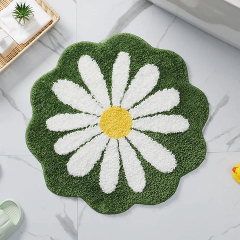 Navak Carpet Rutschfester Blumenteppich, beflockt, getuftet, Gänseblümchen, Badematte, Kaschmir-Imitat, waschbar, Baby-Krabbelteppich, Schlafzimmer, Wohnzimmer