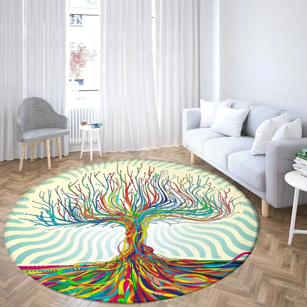 Navak Teppich Weltenbaum, rund, Wikinger-Druck, nordische Mythologie, rund, für Wohnzimmer, Schlafzimmer, Bodenmatte, Spielzimmer